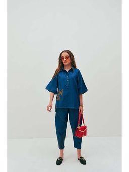 SPACE - Ikigai Two Piece Blue Mid Length Top And Elastic Tapered Pant