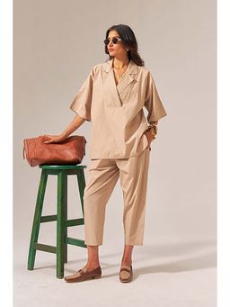SPACE - Makkhan Women Beige Natural Cotton Poplin Co-Ord Set