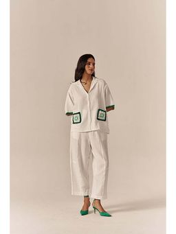 SPACE - Crochet Details White Top And Barrel Style Pant