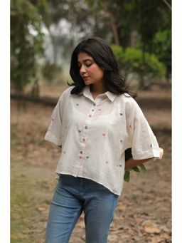 Sutra Art of Clothing - Handloom Red Heart Woven White Shirt