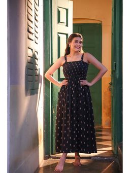 Sutra Art of Clothing - Noir Muse Cotton Geometric Print Black Maxi Dress