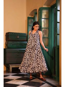Sutra Art of Clothing - Spotted Cotton Brown Maxi Dress