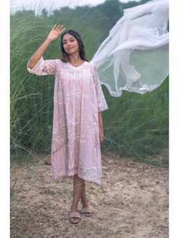 Sutra Art of Clothing - Lily Haze Mul Chanderi Embroidered Lavender Knee Length Dress