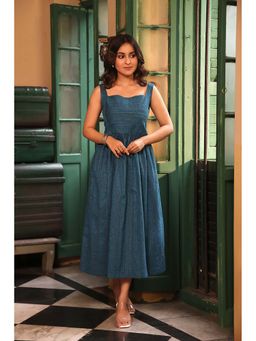 Sutra Art of Clothing - Shimmer Sky Cotton Blue Midi Dress