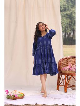 Sutra Art of Clothing - Twilight Ikkat Cotton Blue Midi Dress