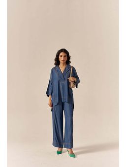 SPACE - Premium Ecovera Blue Kaftan Style Shirt And Relaxed Baggy Pant