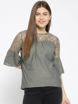 Xpose - Women Grey Self Design Pure Cotton Top