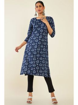 Soch - Women Navy Blue Rayon Printed Kurta