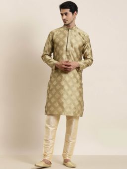 SOJANYA - Men Jacquard Silk Gold Self Design Long Kurta