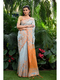 Beatitude - Grey Handloom Cotton Silk Saree with Unstitched Blouse