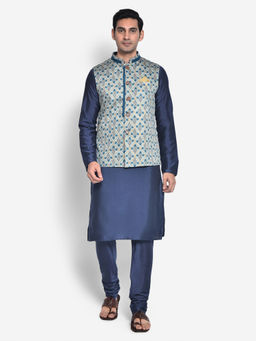 KISAH - Men Blue Kurta Jacket (Set of 3)