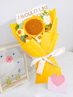 Ekhasa - Yellow Sunflower Crochet Bouquet - Handmade Woolen Flowers for Gifting