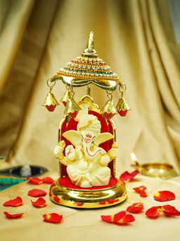 Ekhasa - Ganesh Idol for Car Dashboard with Umbrella - Ganpati & Vinayak Statue (Ivory)