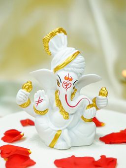 Ekhasa - White Ganesh Idol for Car Dashboard & Home Decor Vinayak Statue