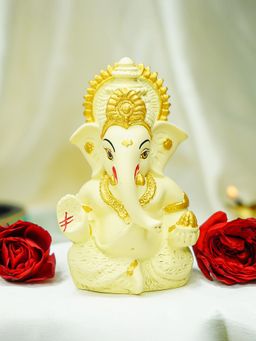 Ekhasa - Ivory Ganesh Idol for Car Dashboard & Home Decor Vinayak Statue