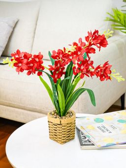 Ekhasa - Artificial Red Hyacinth Flowers with Cement Vase Pot for Home & Office Decor
