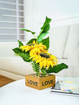 Ekhasa - Artificial Sunflower with Mdf Vase Pot for Home & Office Decor