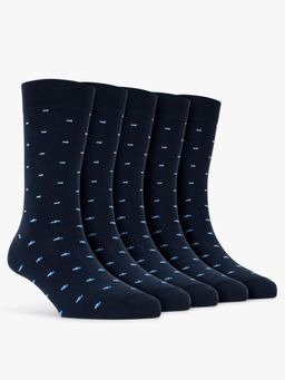 Cantabil - Mens Navy Blue Crew Length Printed Casual Socks (Pack of 5)