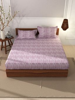 BIANCA - Cotton XL Fitted Bedsheet with 2 Pillow Covers Geometric Purple (King)