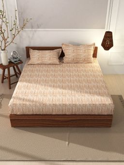 BIANCA - Cotton XL Fitted Bedsheet with 2 Pillow Covers Geometric Nude (King)