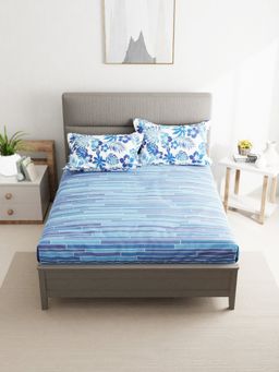 BIANCA - Cotton Double Bedsheet with 2 Pillow Covers Stripe Blue (Queen)