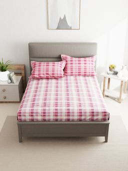 BIANCA - Cotton Double Bedsheet with 2 Pillow Covers Checks Red (Queen)