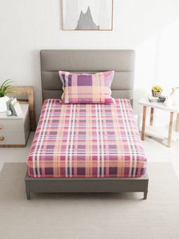 BIANCA - Cotton Bedsheet with 1 Pillow Cover Checks Coral Pink (Single)