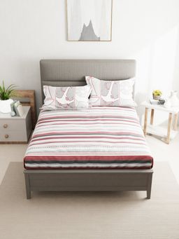 BIANCA - Cotton Double Bedsheet with 2 Pillow Covers Stripe Red Black (Queen)