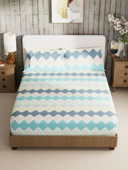 BIANCA - Bamboo Micro Bedsheet with 2 Pillow Covers Geometric Blue Multi (King)