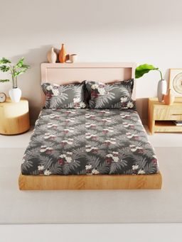 BIANCA - Bamboo Micro Bedsheet with 2 Pillow Covers Floral Charcoal Grey (King)