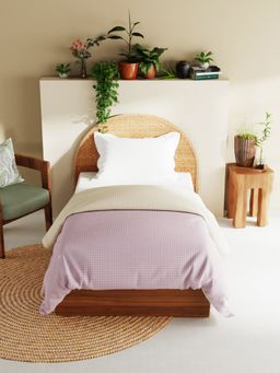 BIANCA - Cotton Fabric Reversible Comforter for All Weather Checks Purple Wheat (Single)