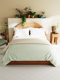 BIANCA - Cotton Fabric Reversible Comforter for All Weather Checks Sage Wheat (Queen)