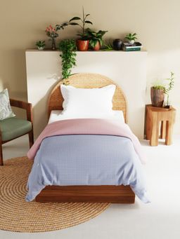 BIANCA - Cotton Fabric Reversible Comforter for All Weather Checks Peach Blue (Single)