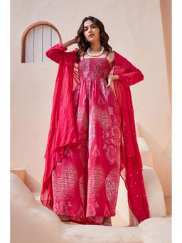 Biba - Fuchsia Printed Jumpsuit with Jacket (Set of 2)