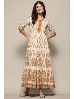 Biba - White Cotton Printed Dress