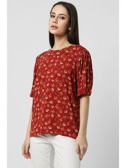 Van Heusen - Women Red Print Casual Round Neck Top