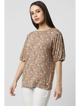 Van Heusen - Women Brown Print Casual Boat Neck Top