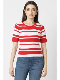 Van Heusen - Women Red Stripe Formal Round Neck Top