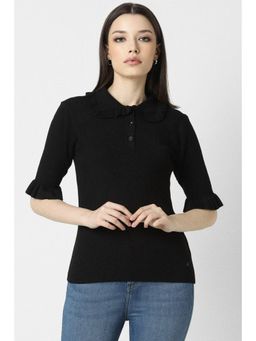 Van Heusen - Women Black Solid Formal Stylized Neck Top