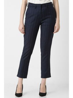 Van Heusen - Women Navy Stripe Formal Slim Fit Trousers