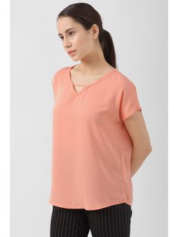 Van Heusen - Women Peach Solid Formal V-Neck Top