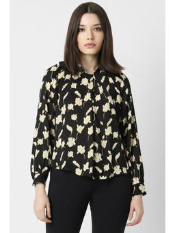 Van Heusen - Women Black Print Formal Round Neck Top