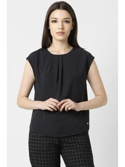 Van Heusen - Women Black Solid Formal Round Neck Top