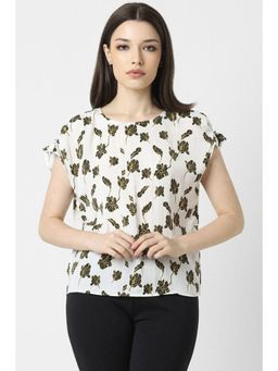 Van Heusen - Women White Print Formal Round Neck Top