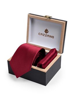 CAZZANO - Men Solid Skinny Tie With Pocket Square