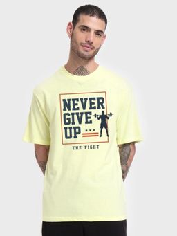Bewakoof - Men Yellow Typography Relaxed T-Shirt