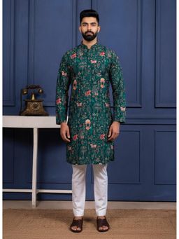 Gahan - Bottle Green Cotton Digitally Royal Mughal Printed Kurta with Pyjama