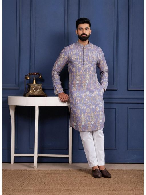 Gahan Lavender Cotton Digitally Indian Art Printed Kurta with Pyjama