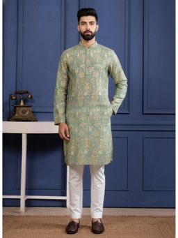 Gahan - Pista Green Cotton Digitally Indian Art Printed Kurta with Pyjama