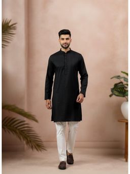 Gahan - Black Cotton Jacquard Sequence Kurta with Pyjama